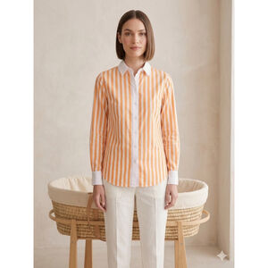 Talbots Petite Orange & White Striped Button-Down Shirt